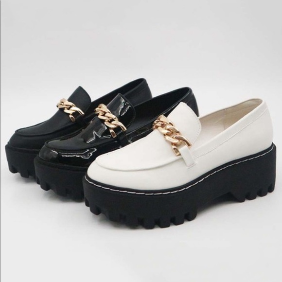 White Gold Chain Platform Penny Loafers - Picture 6 of 11